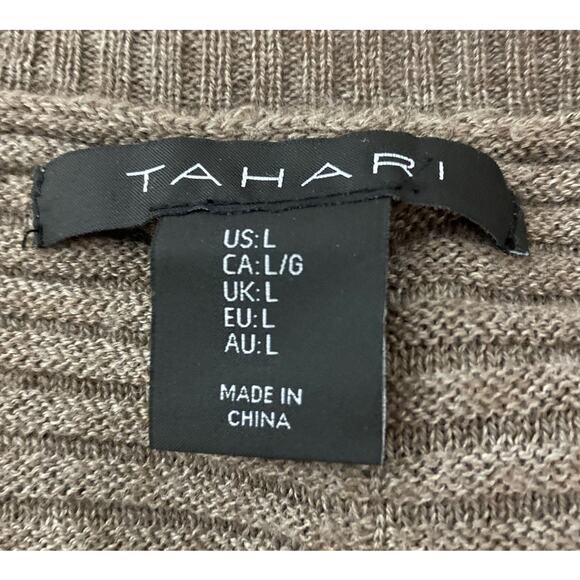 Tahari Large Brown Tunic Stripe Hi-Low Sweater Wool Blend Back Button Minimalist - Picture 6 of 7